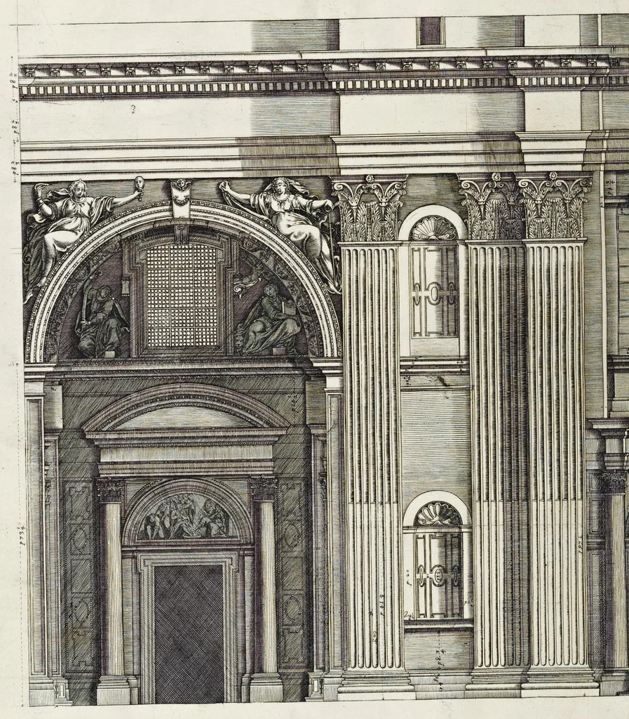 An illustration from Architettura della basilica di S. Pietro in Vaticano : Opera di Bramante Lazzari, Michel'Angelo Bonarota, Carlo Maderni, e altri famosi architetti, 1684, leaf 133
