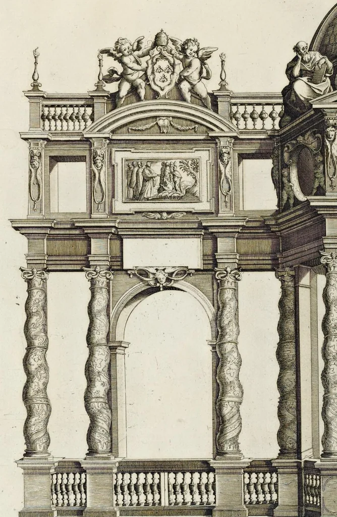 An illustration from Architettura della basilica di S. Pietro in Vaticano : Opera di Bramante Lazzari, Michel'Angelo Bonarota, Carlo Maderni, e altri famosi architetti, 1684, leaf 149