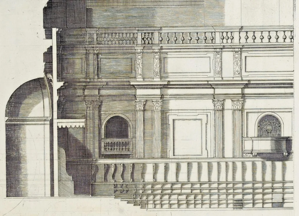 An illustration from Architettura della basilica di S. Pietro in Vaticano : Opera di Bramante Lazzari, Michel'Angelo Bonarota, Carlo Maderni, e altri famosi architetti, 1684, leaf 152