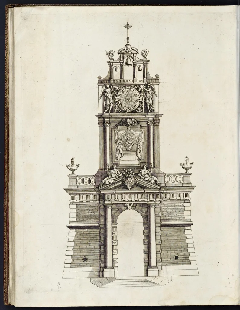 An illustration from Architettura della basilica di S. Pietro in Vaticano : Opera di Bramante Lazzari, Michel'Angelo Bonarota, Carlo Maderni, e altri famosi architetti, 1684, leaf 159
