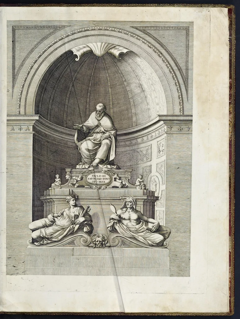 An illustration from Architettura della basilica di S. Pietro in Vaticano : Opera di Bramante Lazzari, Michel'Angelo Bonarota, Carlo Maderni, e altri famosi architetti, 1684, leaf 162