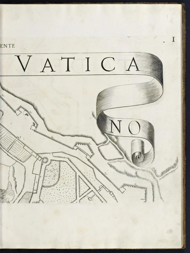 An illustration from Architettura della basilica di S. Pietro in Vaticano : Opera di Bramante Lazzari, Michel'Angelo Bonarota, Carlo Maderni, e altri famosi architetti, 1684, leaf 52