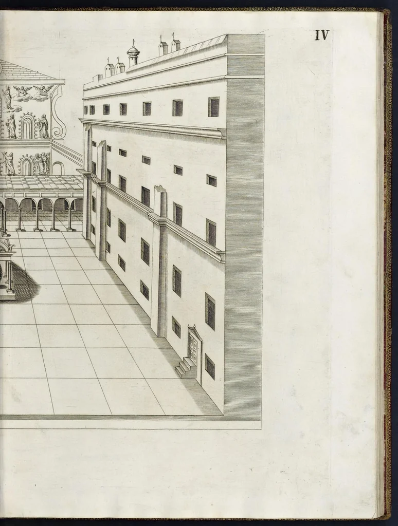 An illustration from Architettura della basilica di S. Pietro in Vaticano : Opera di Bramante Lazzari, Michel'Angelo Bonarota, Carlo Maderni, e altri famosi architetti, 1684, leaf 64