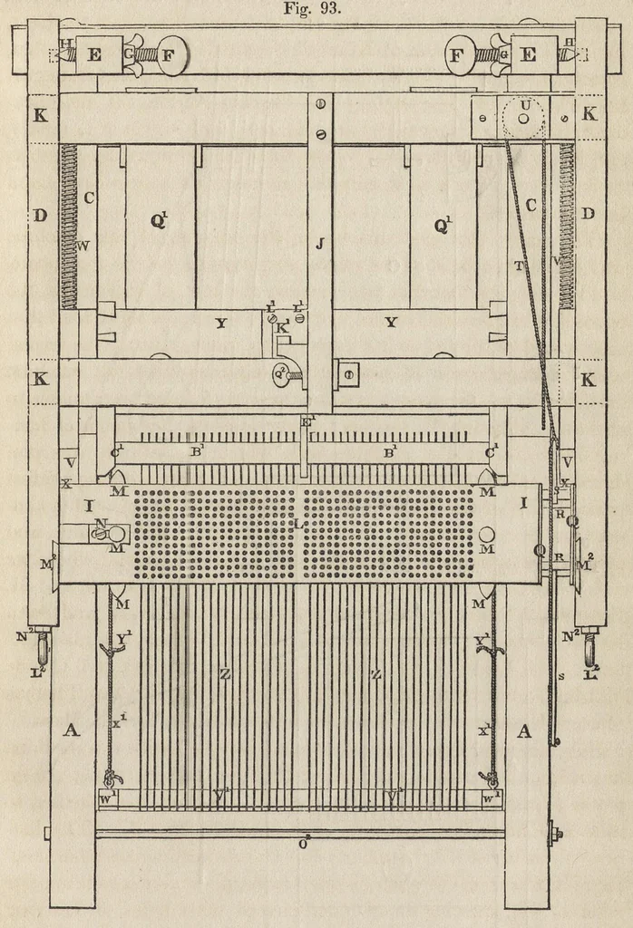 An illustration from The art of weaving, by hand and power: with an introductory account of its rise and progress in ancient and modern times .., 1844, leaf 212