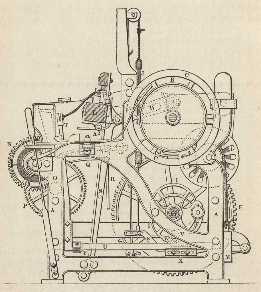 An illustration from The art of weaving, by hand and power: with an introductory account of its rise and progress in ancient and modern times .., 1844, leaf 373