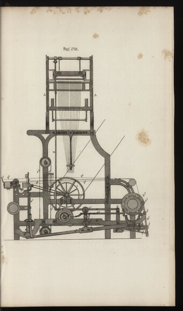 An illustration from The art of weaving, by hand and power: with an introductory account of its rise and progress in ancient and modern times .., 1844, leaf 510