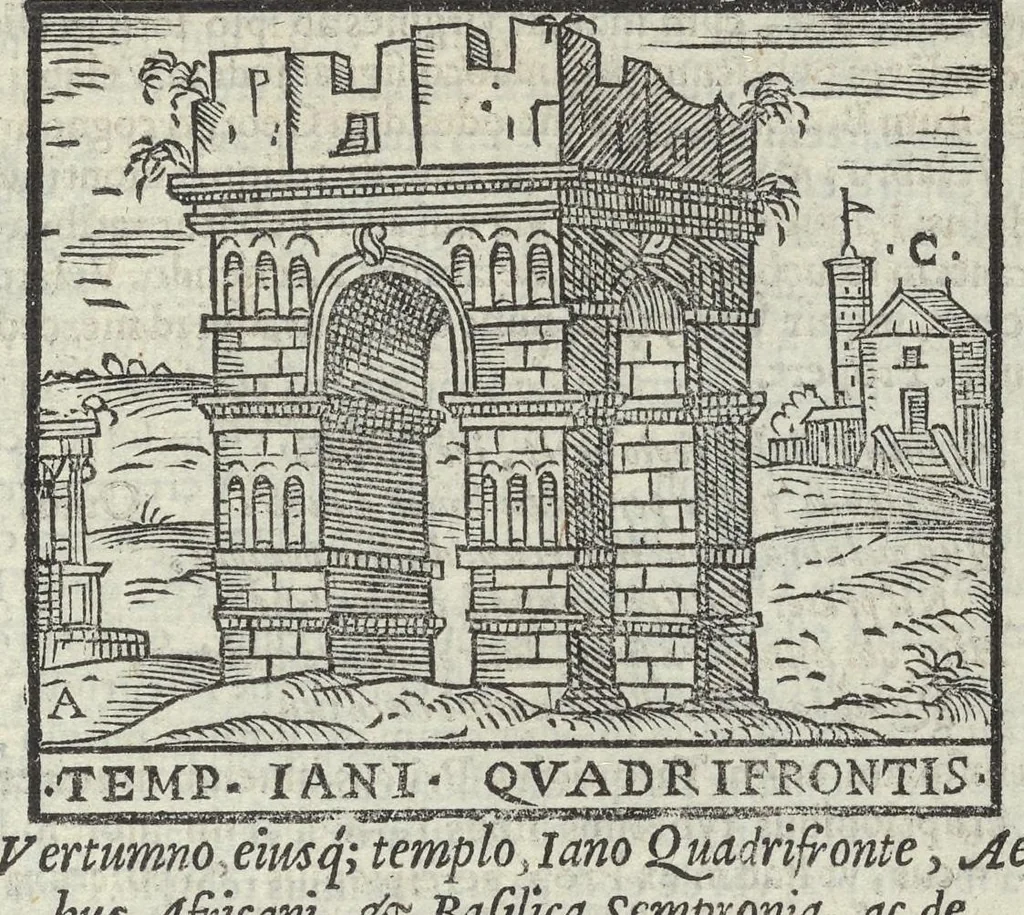An illustration from Bartholomaei Marliani Vrbis Romae topographia; accvrate', tvm ex vetervm, tum etiam recentiorum fontibus hausta,, 1588, leaf 140