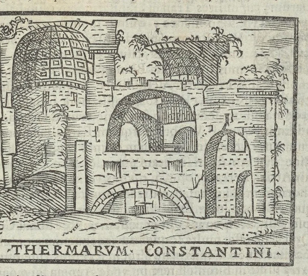 An illustration from Bartholomaei Marliani Vrbis Romae topographia; accvrate', tvm ex vetervm, tum etiam recentiorum fontibus hausta,, 1588, leaf 208