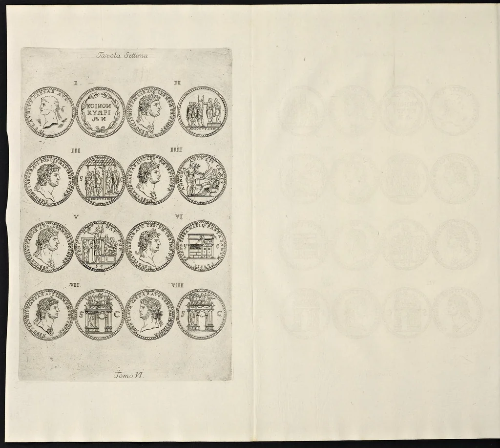 An illustration from I Cesari in oro, raccolti nel Farnese Museo e pubblicati colle loro congrue interpretazioni : tomo primo[-decimo], 1694, leaf 135