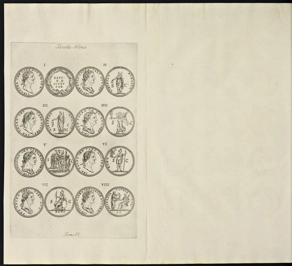 An illustration from I Cesari in oro, raccolti nel Farnese Museo e pubblicati colle loro congrue interpretazioni : tomo primo[-decimo], 1694, leaf 155