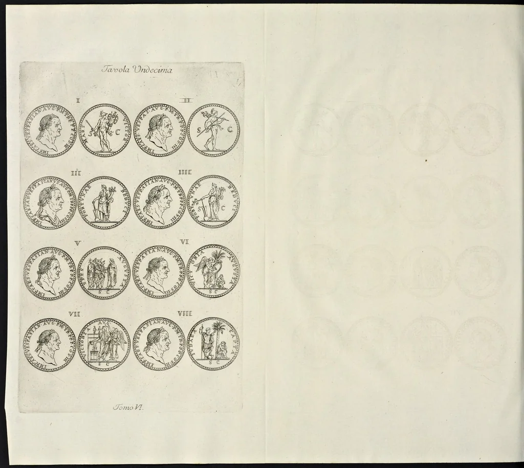 An illustration from I Cesari in oro, raccolti nel Farnese Museo e pubblicati colle loro congrue interpretazioni : tomo primo[-decimo], 1694, leaf 185