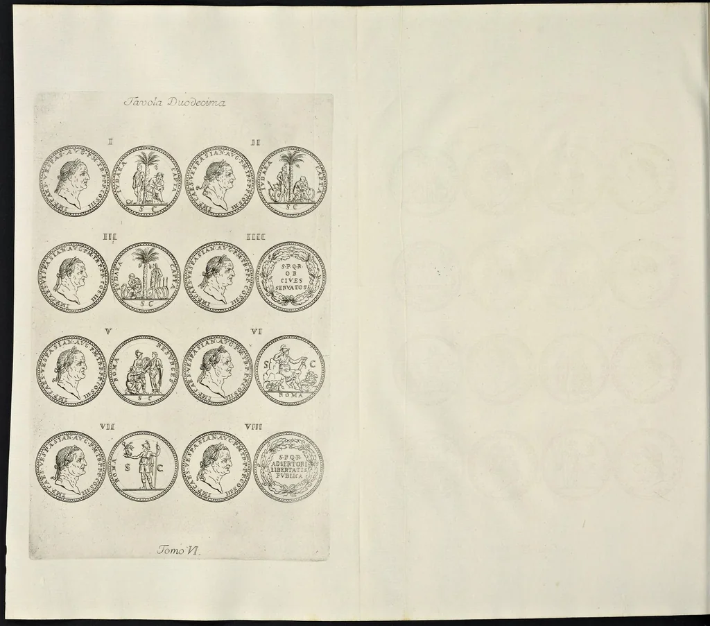 An illustration from I Cesari in oro, raccolti nel Farnese Museo e pubblicati colle loro congrue interpretazioni : tomo primo[-decimo], 1694, leaf 199