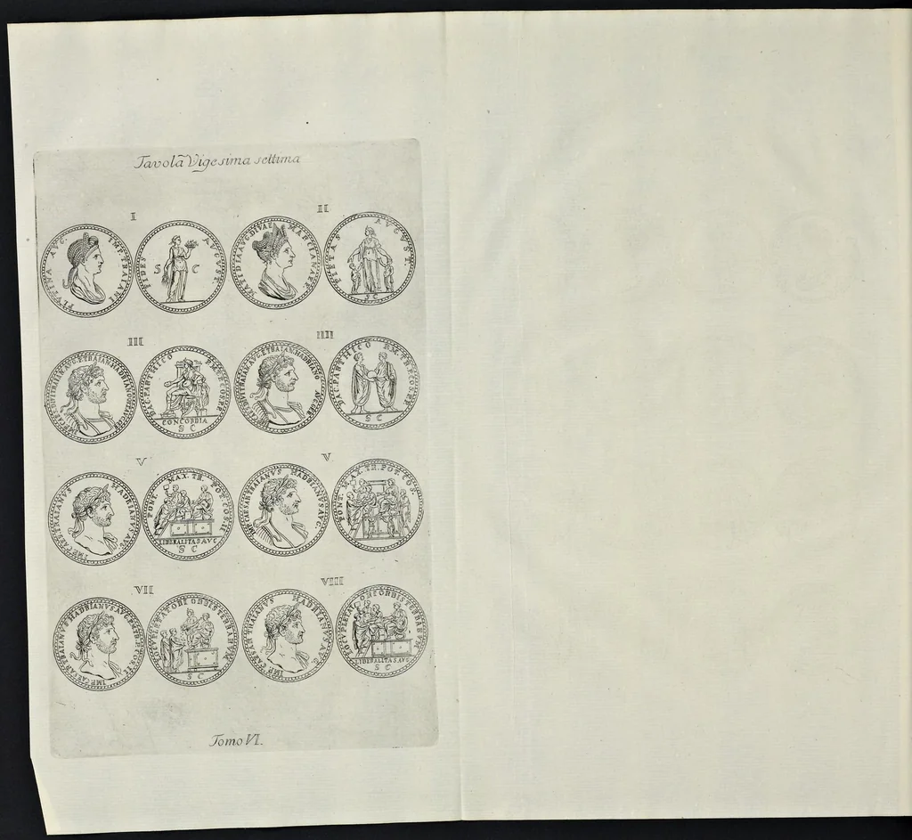 An illustration from I Cesari in oro, raccolti nel Farnese Museo e pubblicati colle loro congrue interpretazioni : tomo primo[-decimo], 1694, leaf 345