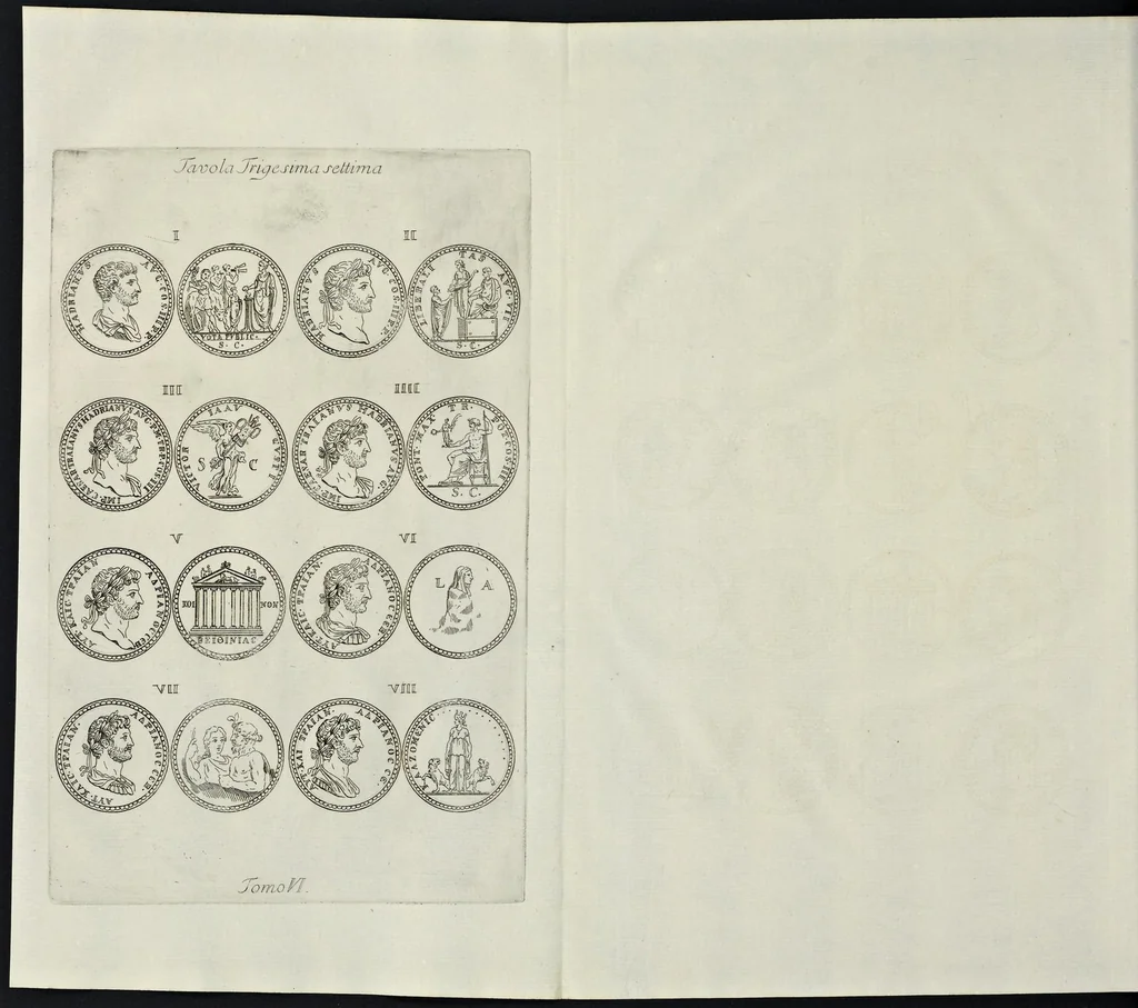 An illustration from I Cesari in oro, raccolti nel Farnese Museo e pubblicati colle loro congrue interpretazioni : tomo primo[-decimo], 1694, leaf 455