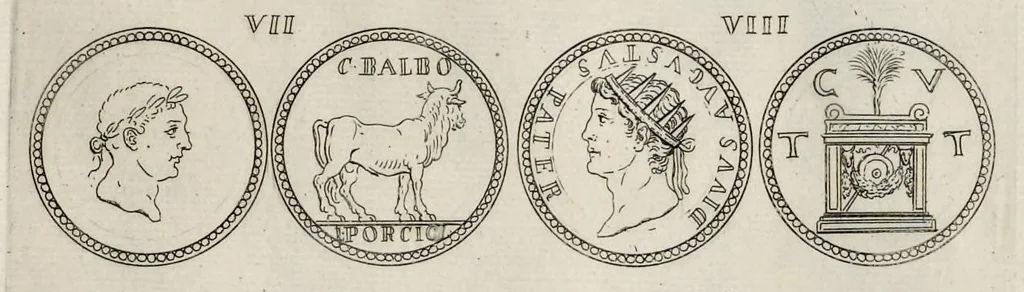 An illustration from I Cesari in oro, raccolti nel Farnese Museo e pubblicati colle loro congrue interpretazioni : tomo primo[-decimo], 1694, leaf 67