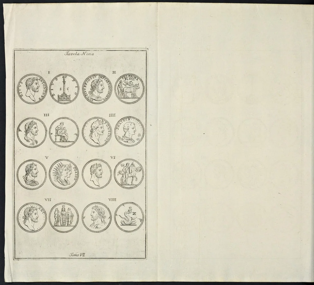 An illustration from I Cesari in oro, raccolti nel Farnese Museo e pubblicati colle loro congrue interpretazioni : tomo primo[-decimo], 1694, leaf 153
