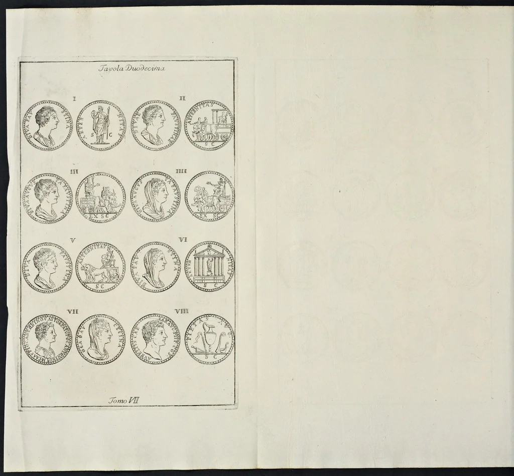 An illustration from I Cesari in oro, raccolti nel Farnese Museo e pubblicati colle loro congrue interpretazioni : tomo primo[-decimo], 1694, leaf 197