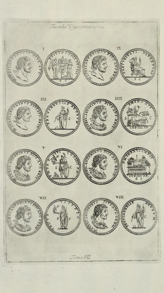 An illustration from I Cesari in oro, raccolti nel Farnese Museo e pubblicati colle loro congrue interpretazioni : tomo primo[-decimo], 1694, leaf 395