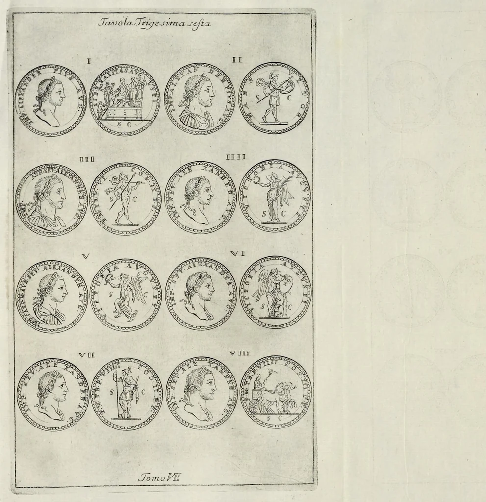 An illustration from I Cesari in oro, raccolti nel Farnese Museo e pubblicati colle loro congrue interpretazioni : tomo primo[-decimo], 1694, leaf 489
