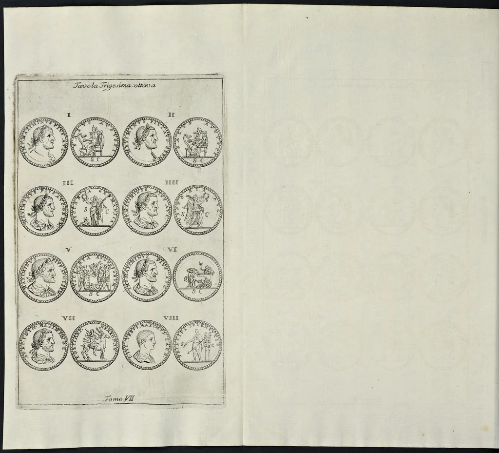 An illustration from I Cesari in oro, raccolti nel Farnese Museo e pubblicati colle loro congrue interpretazioni : tomo primo[-decimo], 1694, leaf 509