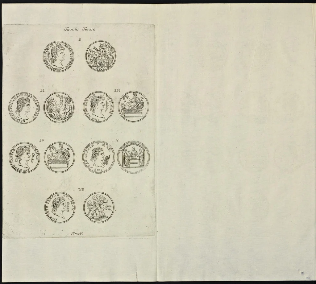 An illustration from I Cesari in oro, raccolti nel Farnese Museo e pubblicati colle loro congrue interpretazioni : tomo primo[-decimo], 1694, leaf 103