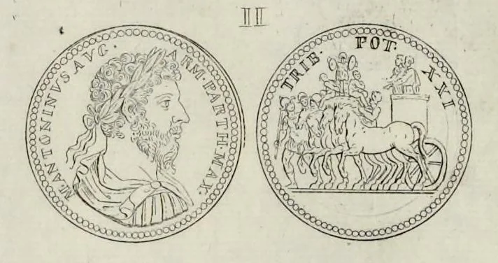 An illustration from I Cesari in oro, raccolti nel Farnese Museo e pubblicati colle loro congrue interpretazioni : tomo primo[-decimo], 1694, leaf 249