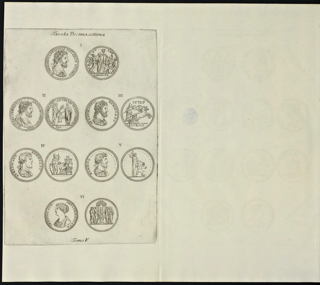 An illustration from I Cesari in oro, raccolti nel Farnese Museo e pubblicati colle loro congrue interpretazioni : tomo primo[-decimo], 1694, leaf 329