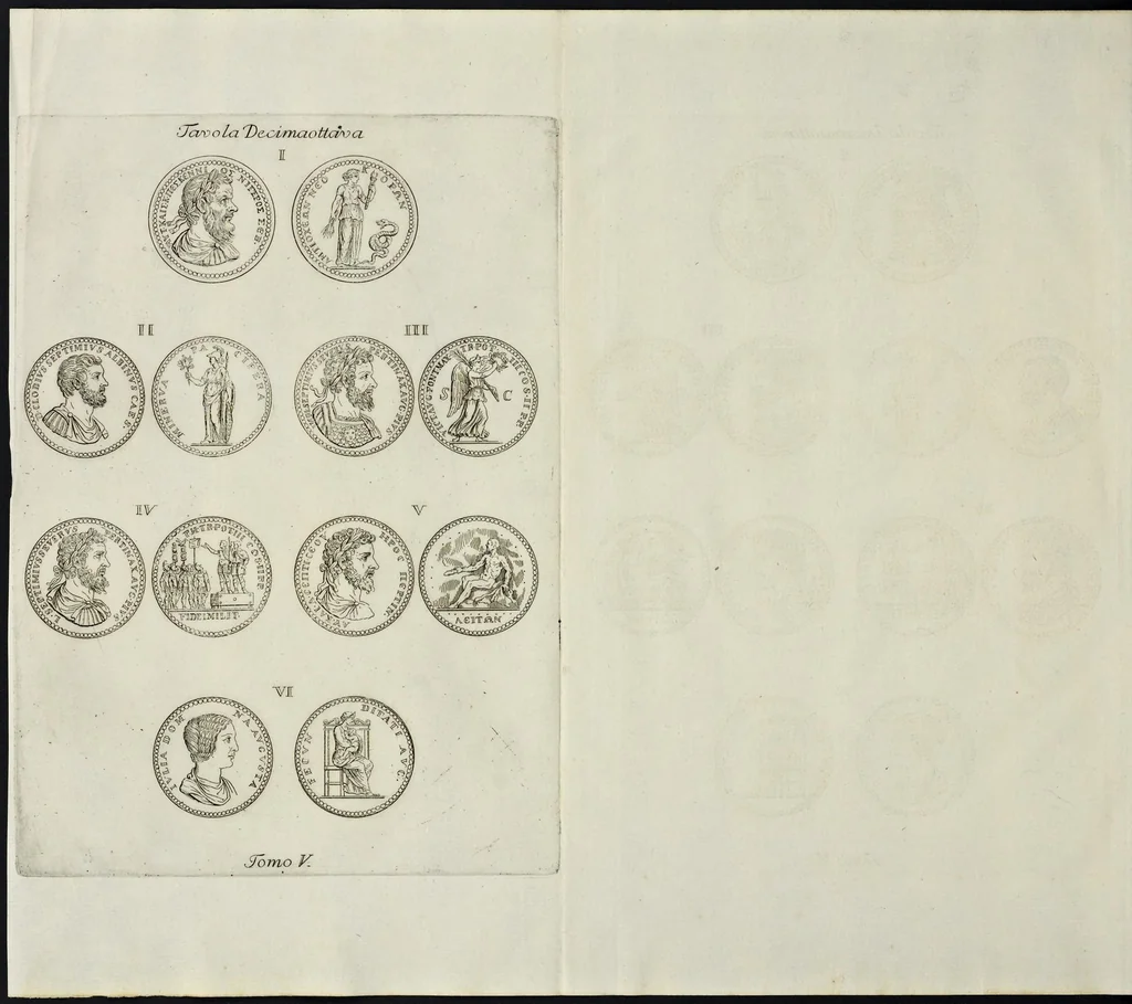 An illustration from I Cesari in oro, raccolti nel Farnese Museo e pubblicati colle loro congrue interpretazioni : tomo primo[-decimo], 1694, leaf 341