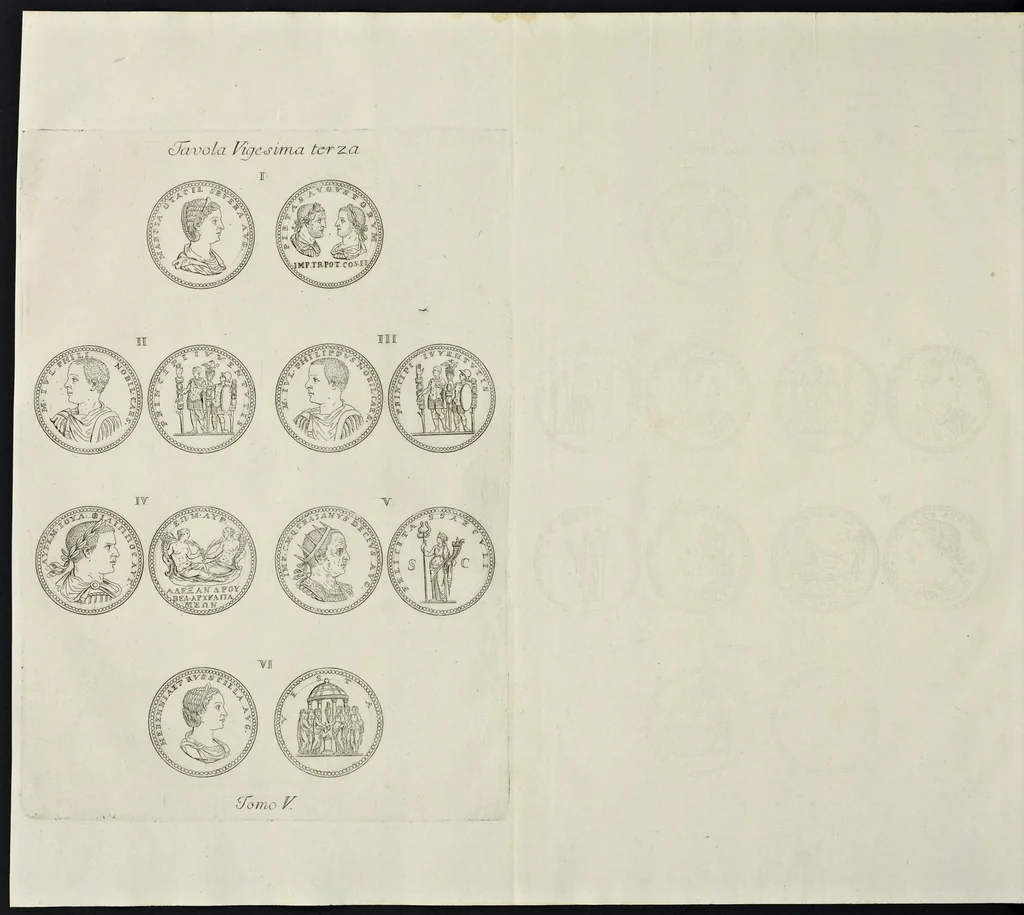 An illustration from I Cesari in oro, raccolti nel Farnese Museo e pubblicati colle loro congrue interpretazioni : tomo primo[-decimo], 1694, leaf 435