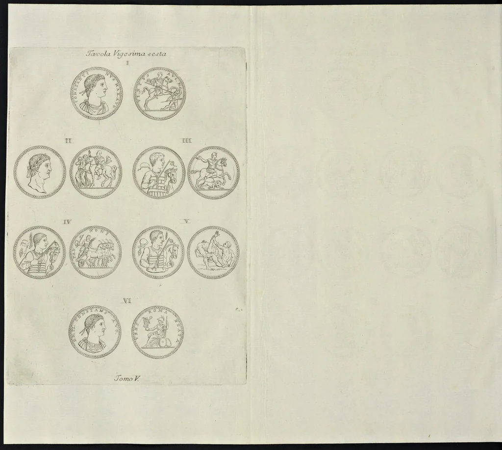 An illustration from I Cesari in oro, raccolti nel Farnese Museo e pubblicati colle loro congrue interpretazioni : tomo primo[-decimo], 1694, leaf 475