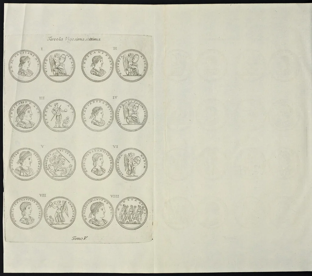 An illustration from I Cesari in oro, raccolti nel Farnese Museo e pubblicati colle loro congrue interpretazioni : tomo primo[-decimo], 1694, leaf 485