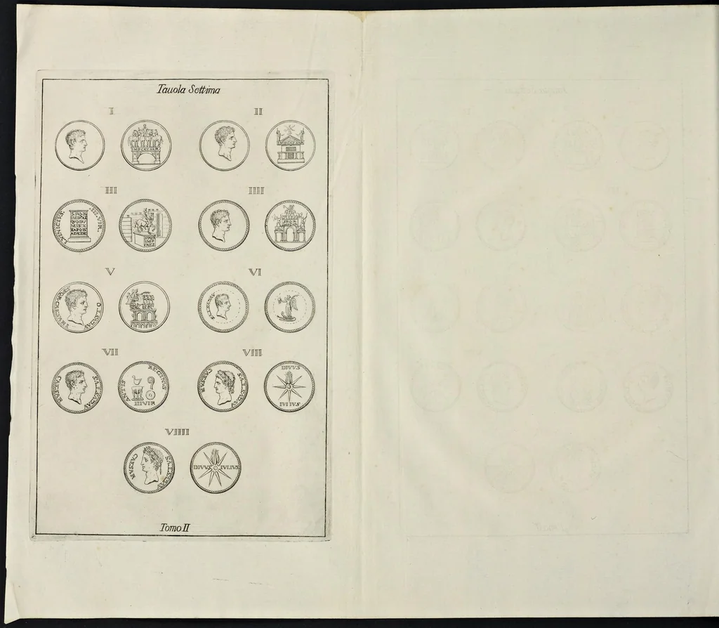 An illustration from I Cesari in oro, raccolti nel Farnese Museo e pubblicati colle loro congrue interpretazioni : tomo primo[-decimo], 1694, leaf 165