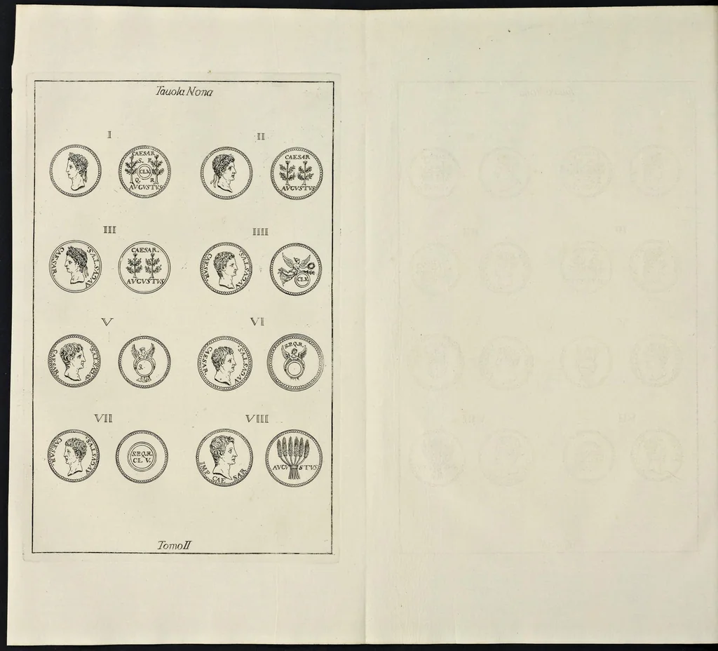An illustration from I Cesari in oro, raccolti nel Farnese Museo e pubblicati colle loro congrue interpretazioni : tomo primo[-decimo], 1694, leaf 199