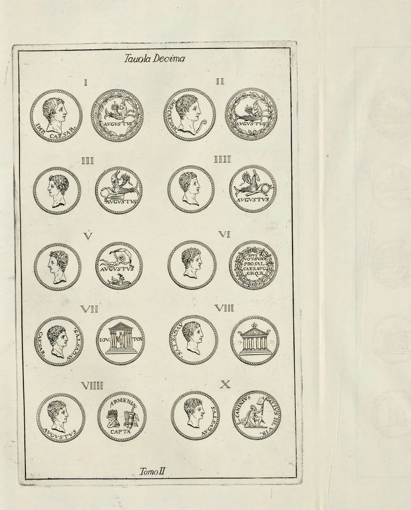 An illustration from I Cesari in oro, raccolti nel Farnese Museo e pubblicati colle loro congrue interpretazioni : tomo primo[-decimo], 1694, leaf 207
