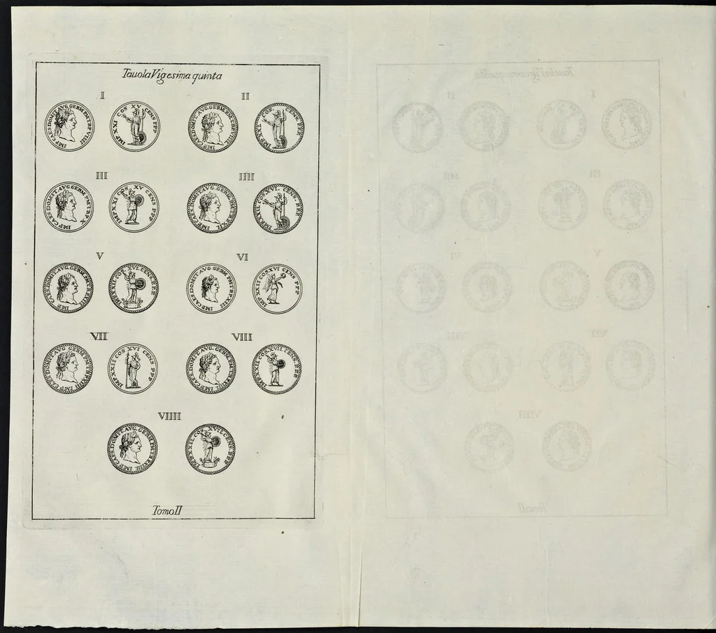 An illustration from I Cesari in oro, raccolti nel Farnese Museo e pubblicati colle loro congrue interpretazioni : tomo primo[-decimo], 1694, leaf 487