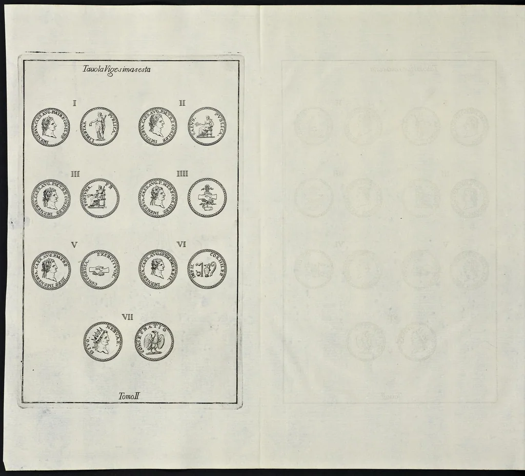 An illustration from I Cesari in oro, raccolti nel Farnese Museo e pubblicati colle loro congrue interpretazioni : tomo primo[-decimo], 1694, leaf 501