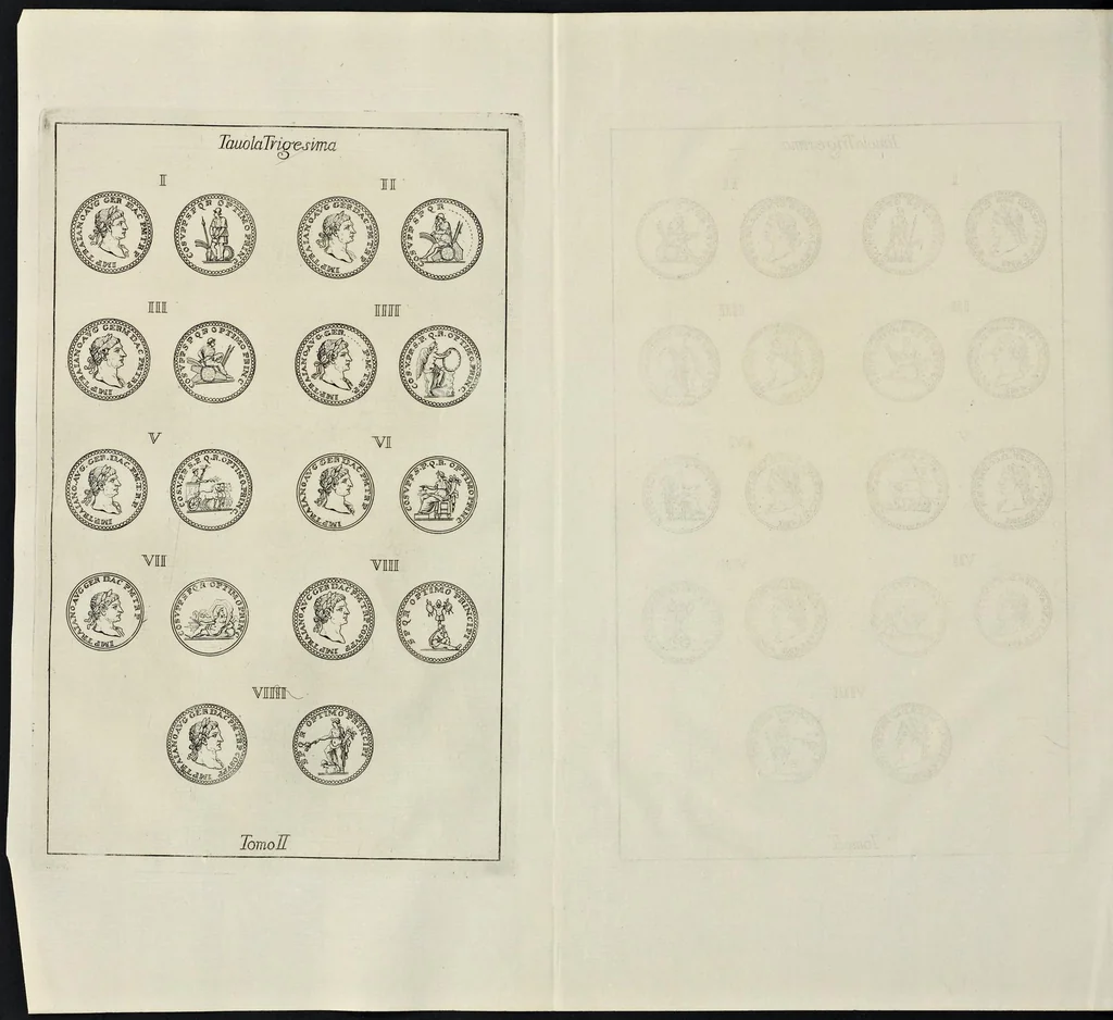 An illustration from I Cesari in oro, raccolti nel Farnese Museo e pubblicati colle loro congrue interpretazioni : tomo primo[-decimo], 1694, leaf 565