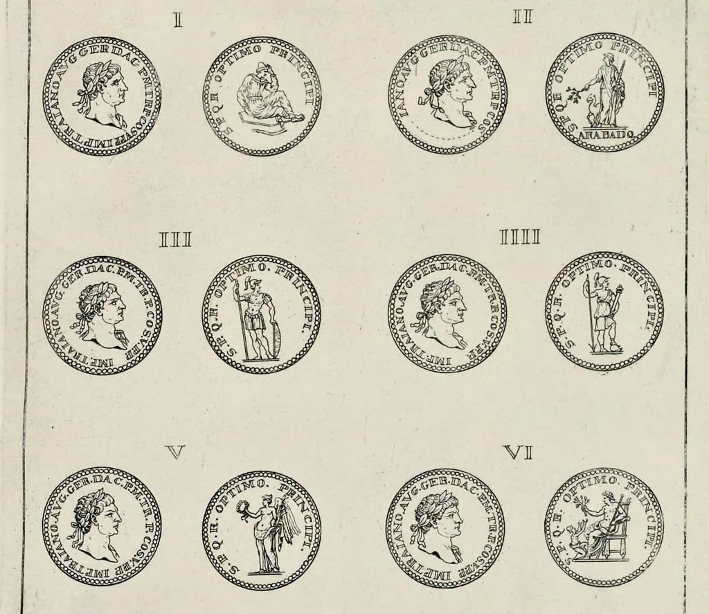 An illustration from I Cesari in oro, raccolti nel Farnese Museo e pubblicati colle loro congrue interpretazioni : tomo primo[-decimo], 1694, leaf 577