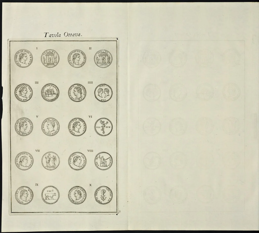 An illustration from I Cesari in oro, raccolti nel Farnese Museo e pubblicati colle loro congrue interpretazioni : tomo primo[-decimo], 1694, leaf 155