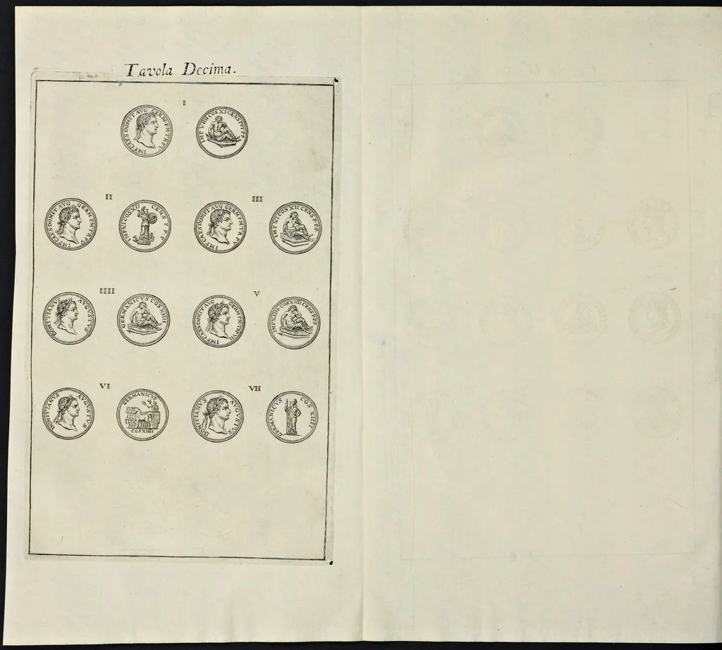 An illustration from I Cesari in oro, raccolti nel Farnese Museo e pubblicati colle loro congrue interpretazioni : tomo primo[-decimo], 1694, leaf 189