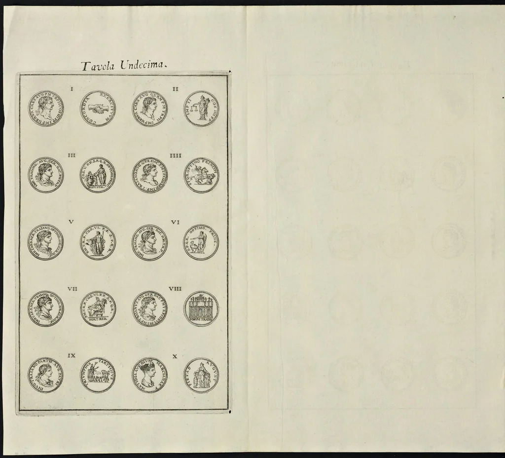 An illustration from I Cesari in oro, raccolti nel Farnese Museo e pubblicati colle loro congrue interpretazioni : tomo primo[-decimo], 1694, leaf 201