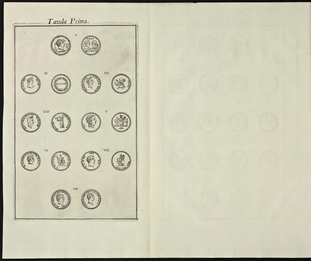 An illustration from I Cesari in oro, raccolti nel Farnese Museo e pubblicati colle loro congrue interpretazioni : tomo primo[-decimo], 1694, leaf 21