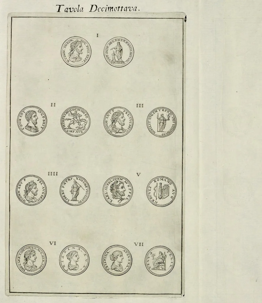 An illustration from I Cesari in oro, raccolti nel Farnese Museo e pubblicati colle loro congrue interpretazioni : tomo primo[-decimo], 1694, leaf 313