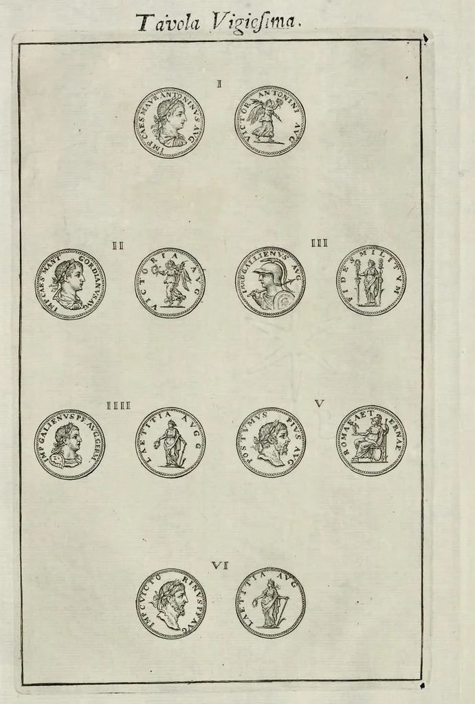 An illustration from I Cesari in oro, raccolti nel Farnese Museo e pubblicati colle loro congrue interpretazioni : tomo primo[-decimo], 1694, leaf 347