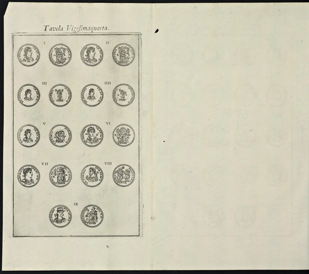 An illustration from I Cesari in oro, raccolti nel Farnese Museo e pubblicati colle loro congrue interpretazioni : tomo primo[-decimo], 1694, leaf 419