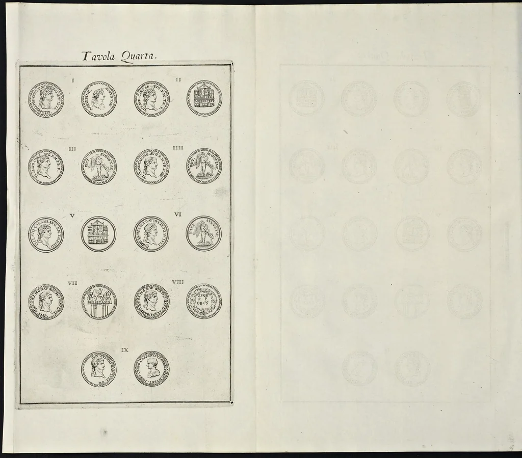 An illustration from I Cesari in oro, raccolti nel Farnese Museo e pubblicati colle loro congrue interpretazioni : tomo primo[-decimo], 1694, leaf 97