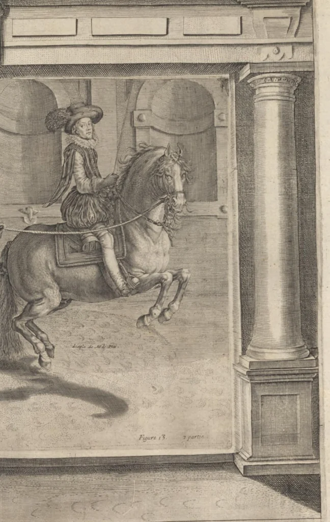 An illustration from L'Instrvction dv roy en l'exercice de monter à cheval, 1629, leaf 136