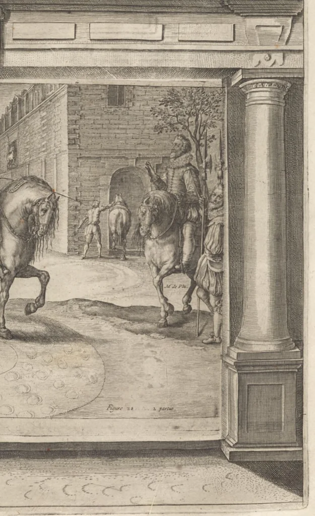 An illustration from L'Instrvction dv roy en l'exercice de monter à cheval, 1629, leaf 228