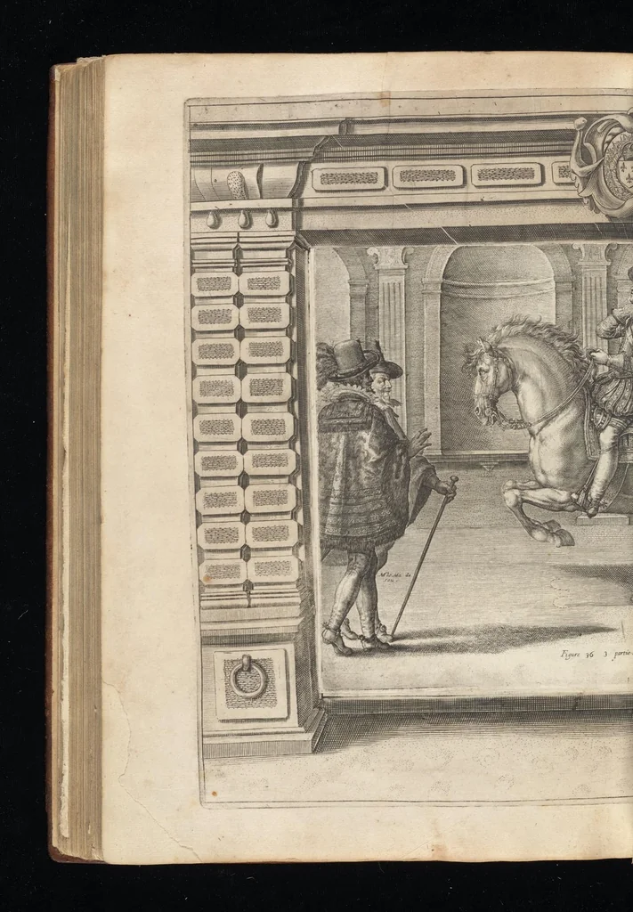 An illustration from L'Instrvction dv roy en l'exercice de monter à cheval, 1629, leaf 337