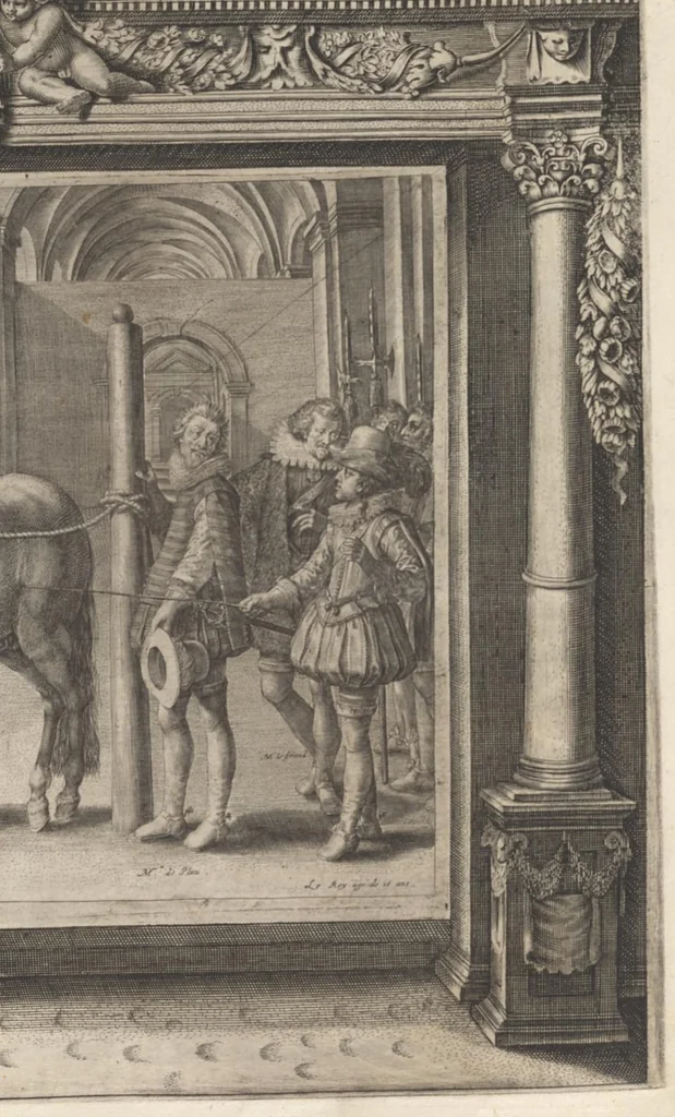 An illustration from L'Instrvction dv roy en l'exercice de monter à cheval, 1629, leaf 80